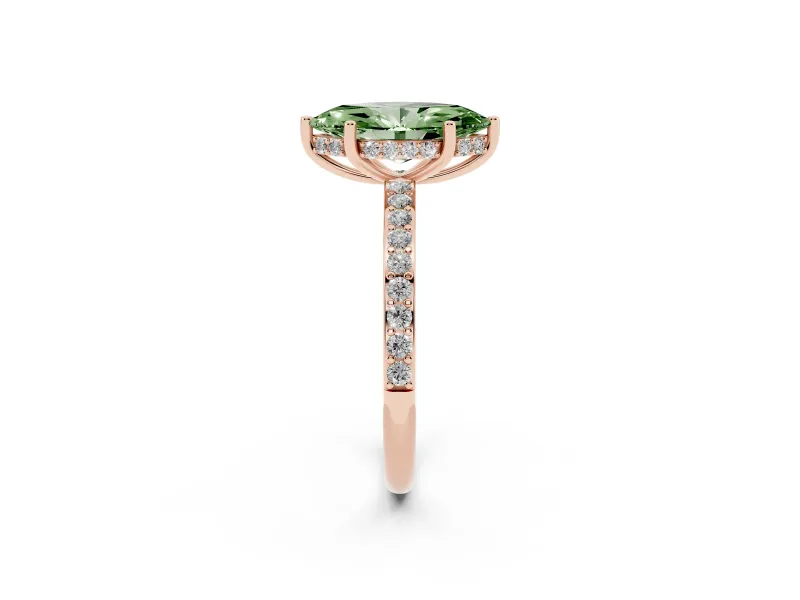 Marquise Hidden Halo Engagement Ring Setting for a Fancy Green Lab-Grown Diamond | Rose Gold