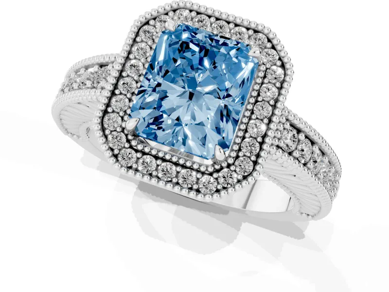 Radiant Cut Halo Engagement Ring Setting for a Fancy Blue Lab-Grown Diamond | Platinum