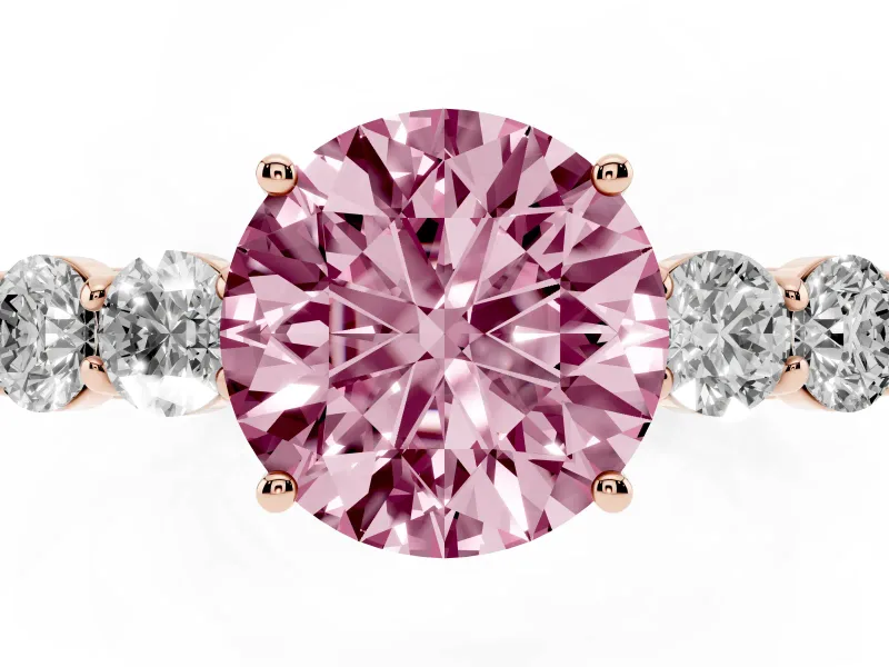 Round Close Set Five Stone Engagement Ring Setting for a Fancy Pink Lab-Grown Diamond | Rose Gold
