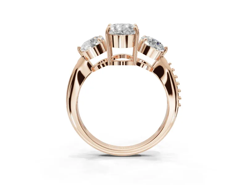 Oval Three Stone Engagement Ring Setting | Tapered Pave Band | Rose Gold
