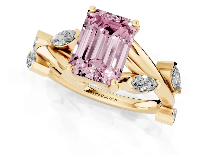 Emerald Cut Twisted Vine Engagement Ring Setting for a Fancy Pink Lab-Grown Diamond | Yellow Gold