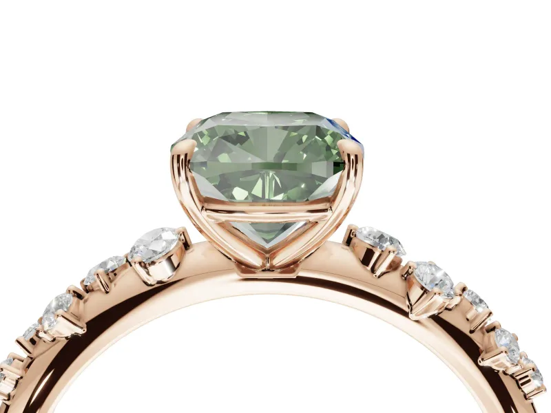 Cushion Cut Graduated Solitaire Engagement Ring Setting for a Fancy Green Lab-Grown Diamond | Rose Gold