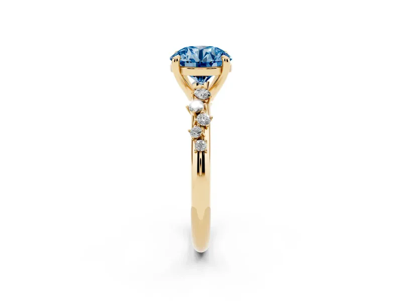 Round Graduated Accent Engagement Ring Setting for a Fancy Blue Lab-Grown Diamond | Yellow Gold