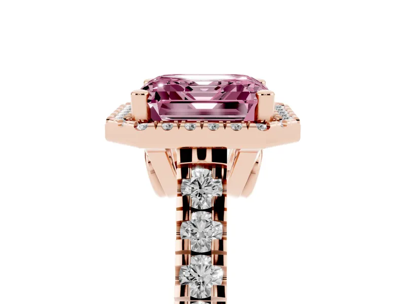 Asscher Cut Accented Halo Engagement Ring Setting for a Fancy Pink Lab-Grown Diamond | Rose Gold
