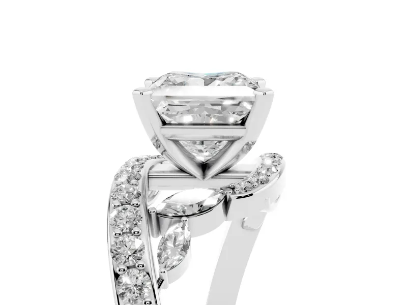 Princess Cut Diamond Solitaire Ring Set in Silver with Pavé Twist Band and Secure Prong Setting