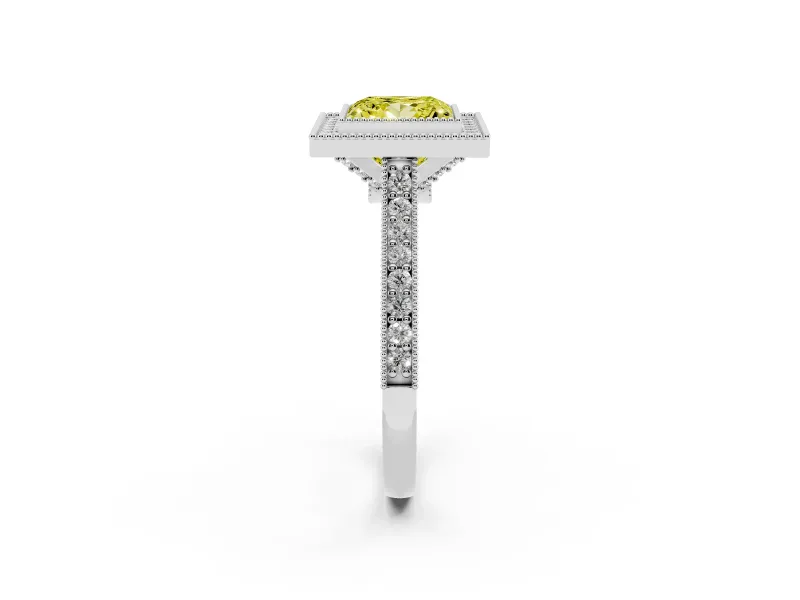 Princess Cut Halo Engagement Ring Setting for a Fancy Yellow Lab-Grown Diamond | Sterling Silver - Design NV-24721