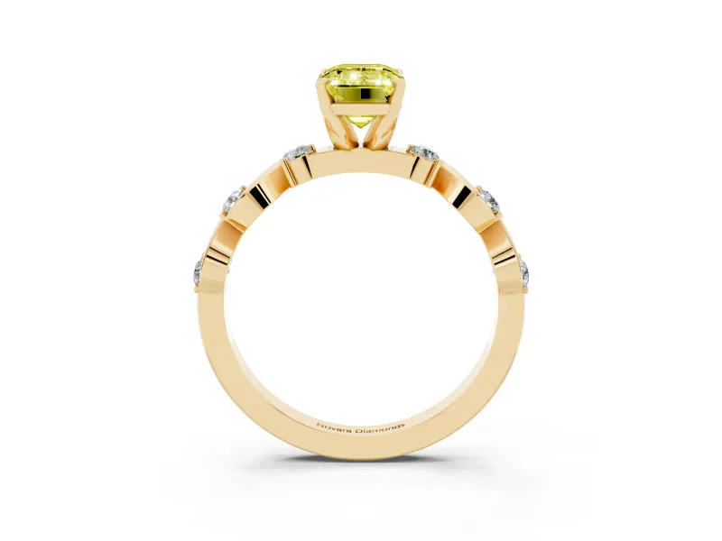 Emerald Cut Ribbon Twist Engagement Ring Setting for a Fancy Yellow Lab-Grown Diamond | Accented Shoulders | Yellow Gold
