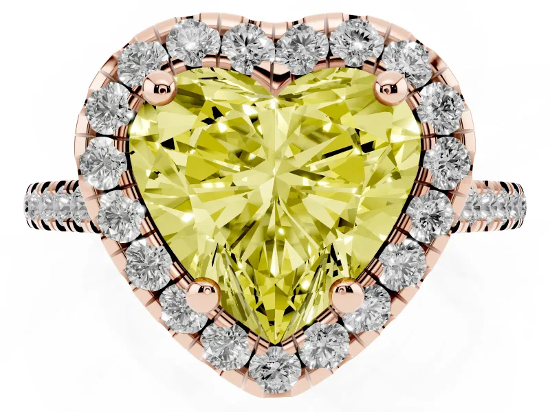 Heart-Shaped Halo Engagement Ring Setting for a Fancy Yellow Lab-Grown Diamond | Tapered Band | Rose Gold