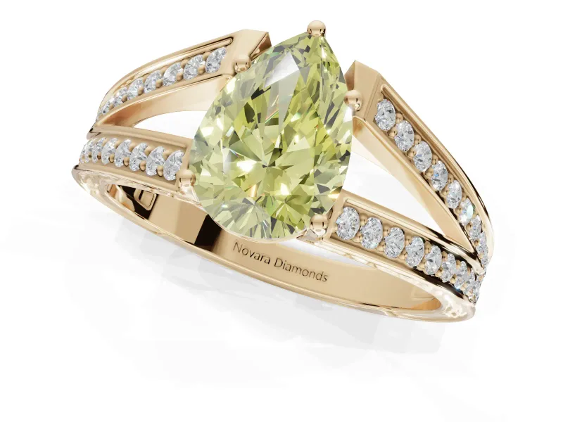 Pear-Shaped Split Shank Pavé Engagement Ring Setting for a Fancy Yellow Lab-Grown Diamond | Yellow Gold