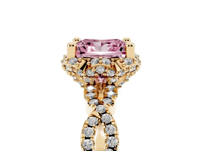 Princess Cut Halo Engagement Ring Setting for a Fancy Pink Lab-Grown Diamond | Yellow Gold - Design NV-24725
