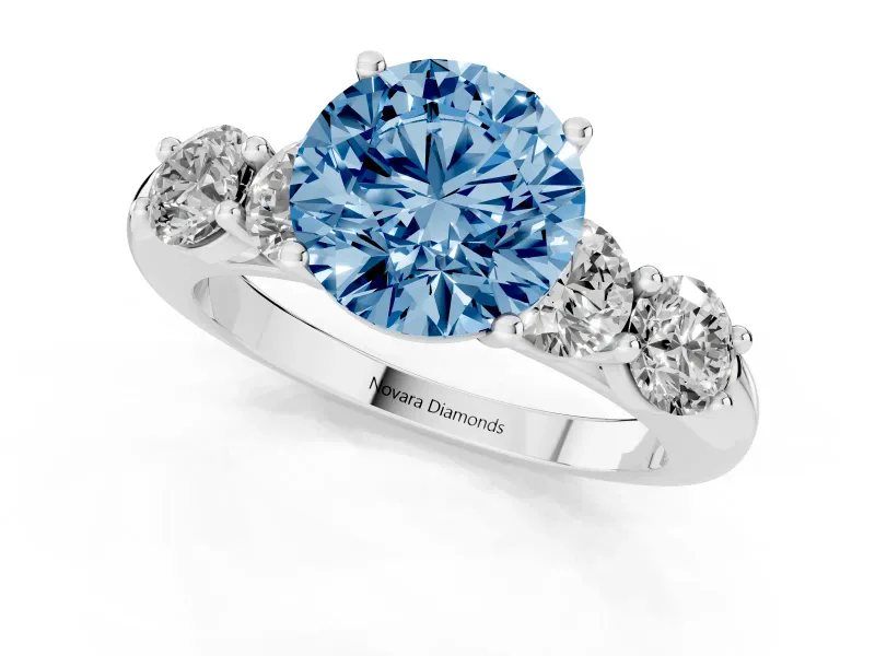 Round Five Stone Engagement Ring Setting for a Fancy Blue Lab-Grown Diamond | Prong Set Side Stones | Sterling Silver