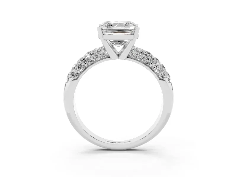 Asscher Cut Multi Row Pave Solitaire Engagement Ring Setting | Domed Shoulders | Platinum