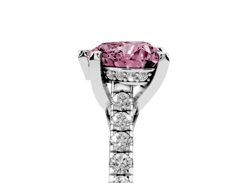 Heart-Shaped Hidden Halo Pave Engagement Ring Setting for a Fancy Pink Lab-Grown Diamond | Claw Prongs | White Gold