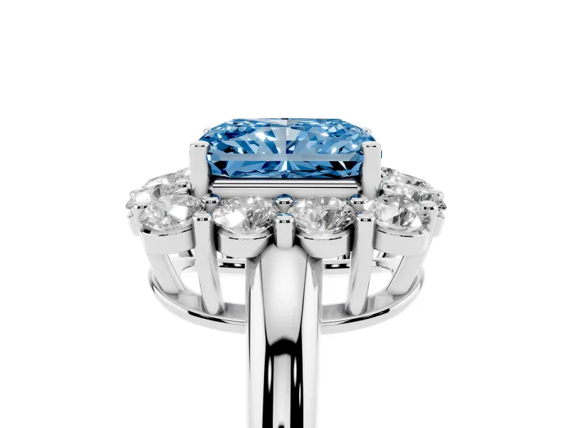 Radiant Cut Cluster Halo Engagement Ring Setting for a Fancy Blue Lab-Grown Diamond | Large Round Accents | Platinum