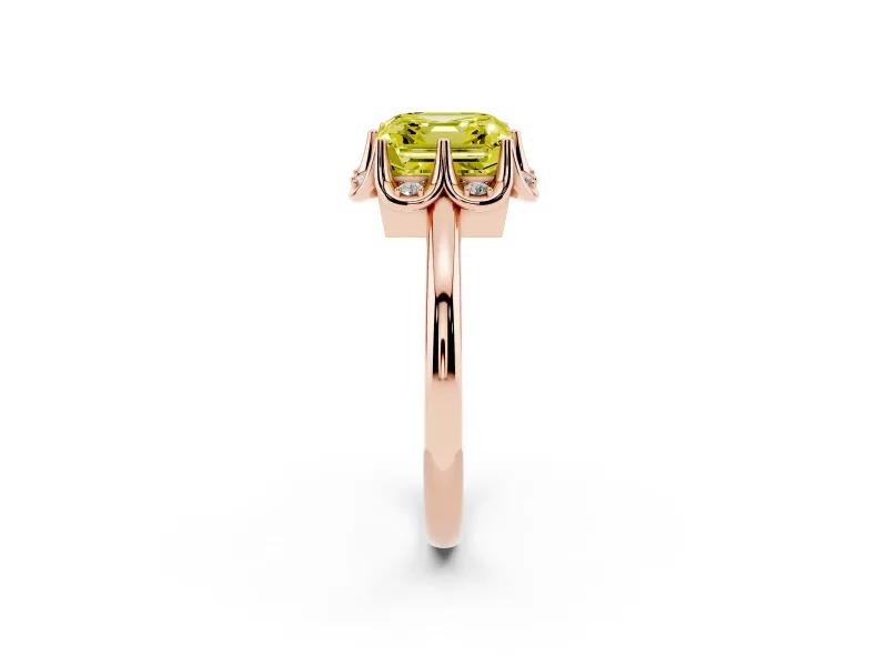 Asscher Cut Petal Halo Engagement Ring Setting for a Fancy Yellow Lab-Grown Diamond | Rose Gold