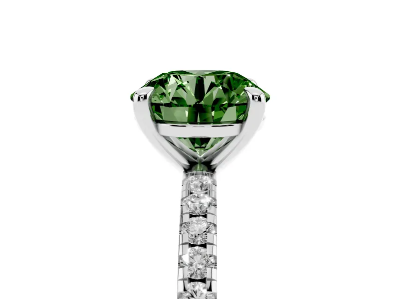 Round Petite Pavé Solitaire Engagement Ring Setting for a Fancy Green Lab-Grown Diamond | Slim Band | White Gold