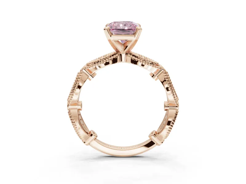 Radiant Cut Vintage Milgrain Engagement Ring Setting for a Fancy Pink Lab-Grown Diamond | Graduated Stations | Rose Gold