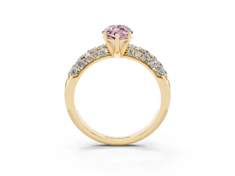 Marquise Multi Row Pave Engagement Ring Setting for a Fancy Pink Lab-Grown Diamond | Yellow Gold