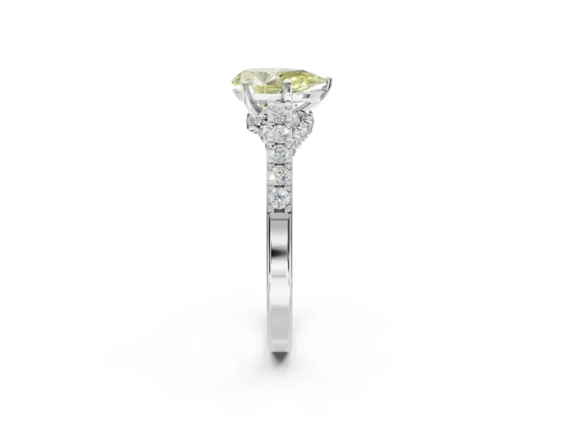 Pear-Shaped Pavé Solitaire Engagement Ring Setting for a Fancy Yellow Lab-Grown Diamond | Crossover Gallery | White Gold