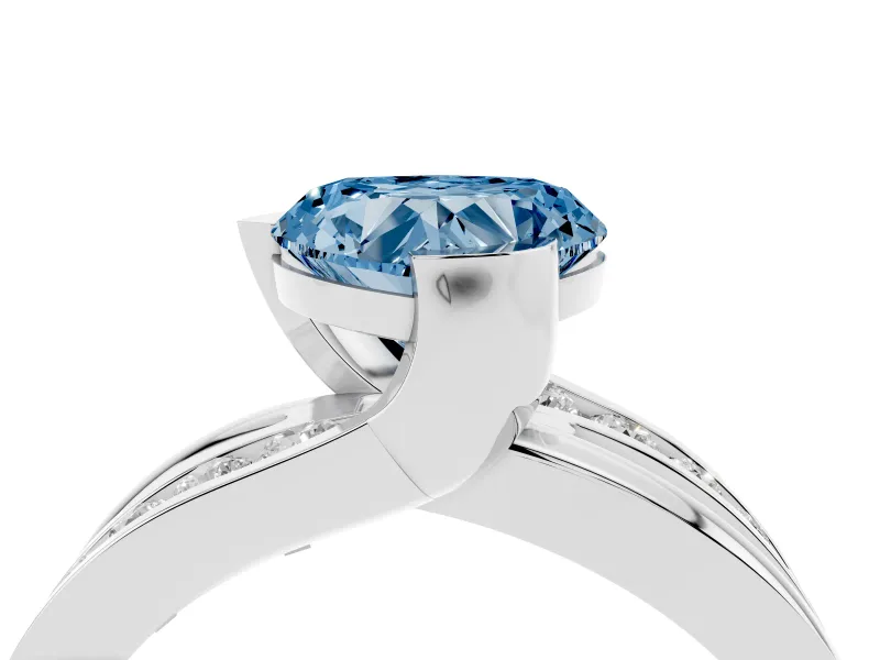 Heart-Shaped Graduated Bypass Engagement Ring Setting for a Fancy Blue Lab-Grown Diamond | Platinum