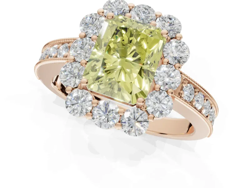 Radiant Cut Halo Engagement Ring Setting for a Fancy Yellow Lab-Grown Diamond | Rose Gold - Design NV-24711