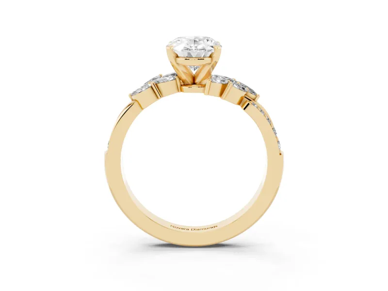 Oval Cut Diamond Solitaire Ring Set in Yellow gold with Marquise Twist Band and Prong Setting