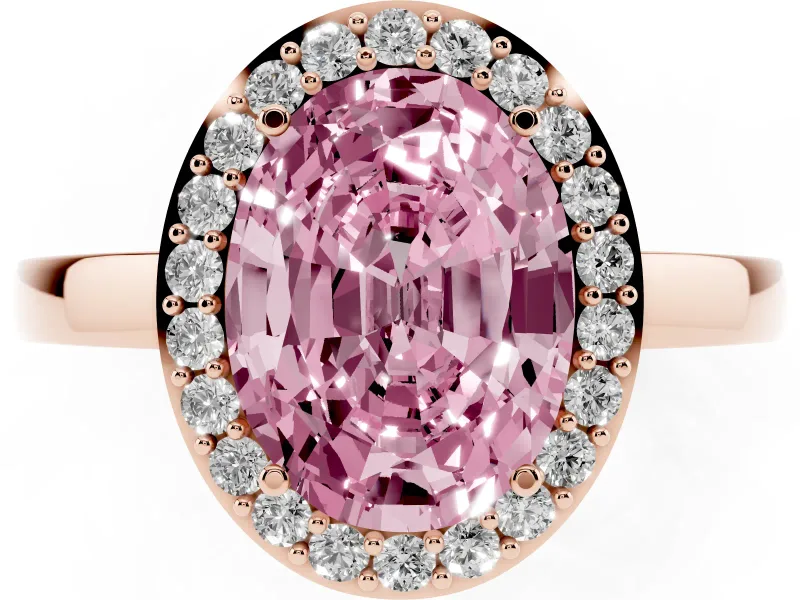 Fancy Pink Oval Cut Diamond Halo Ring Set in Rose gold with Solitaire Band and Prong Setting
