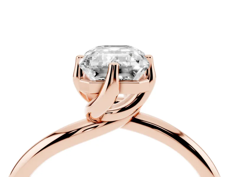 Emerald Cut Bypass Solitaire Engagement Ring Setting | Plain Polished Band | Rose Gold