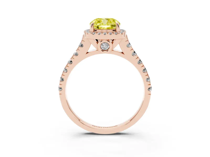 Cushion Cut Accented Halo Engagement Ring Setting for a Fancy Yellow Lab-Grown Diamond | Rose Gold