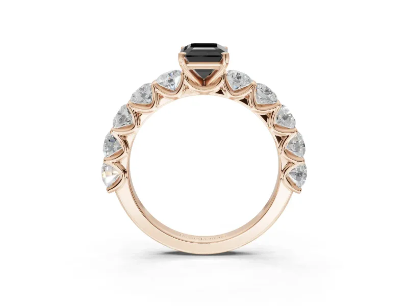 Emerald Cut Side Stone Engagement Ring Setting for a Black Center | Rose Gold