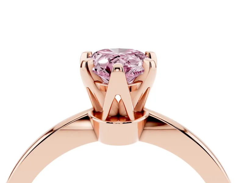 Fancy Pink Pear Cut Diamond Solitaire Engagement Ring Set in Rose gold with Slim Tapered Solitaire Band