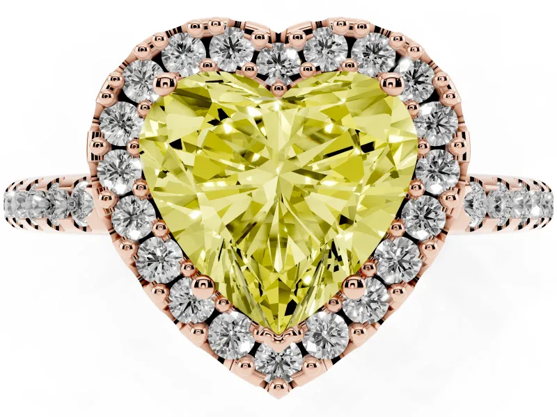 Heart-Shaped Pave Halo Engagement Ring Setting for a Fancy Yellow Lab-Grown Diamond | Pave Band | Rose Gold