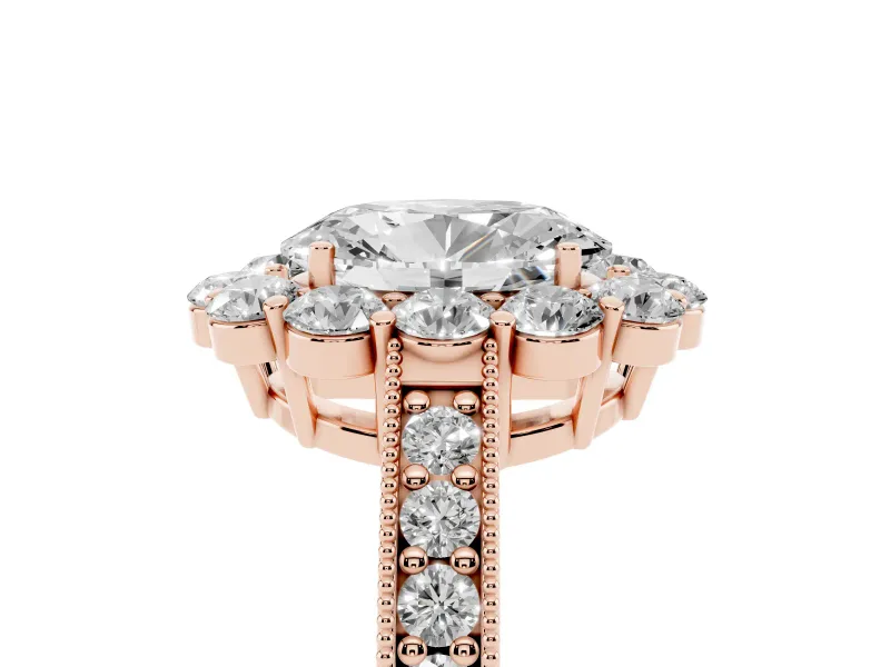 Oval Vintage Halo Engagement Ring Setting | Milgrain Channel Band | Rose Gold