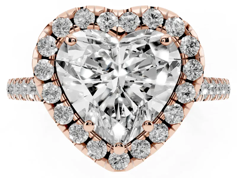 Heart-Shaped Raised Halo Engagement Ring Setting | Pave Band | Rose Gold