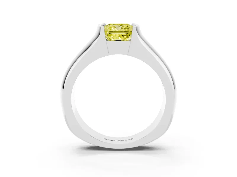 Princess Cut Half Bezel Solitaire Engagement Ring Setting for a Fancy Yellow Lab-Grown Diamond | Wide Band | Platinum
