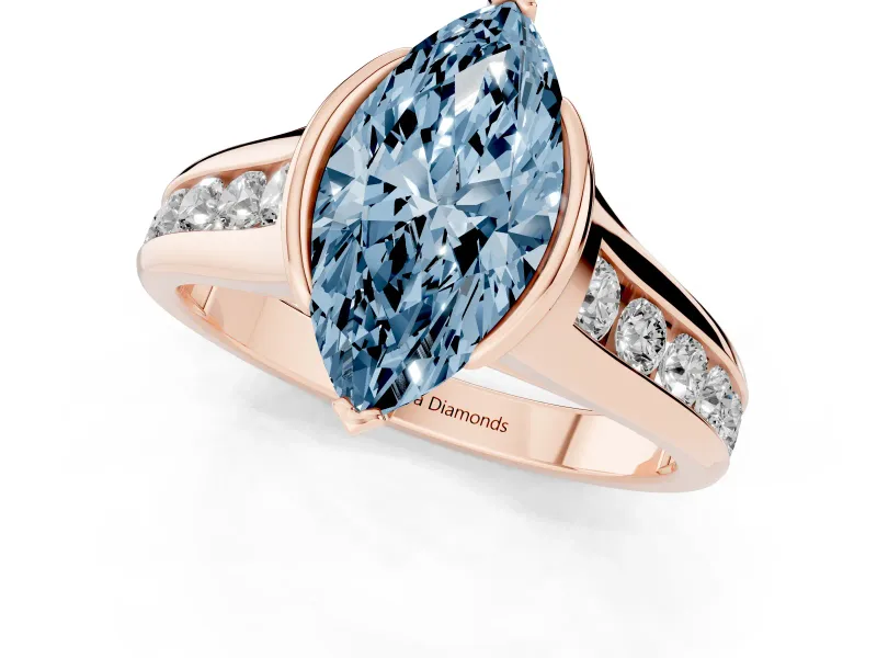 Marquise Half Bezel Engagement Ring Setting for a Fancy Blue Lab-Grown Diamond | Rose Gold