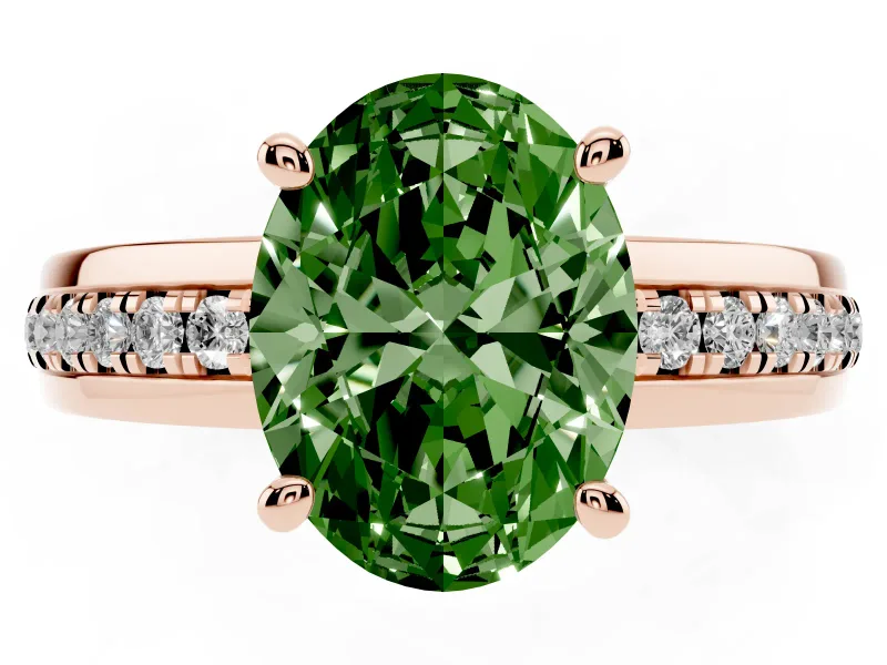 Oval Channel Engagement Ring Setting for a Fancy Green Lab-Grown Diamond | Rose Gold