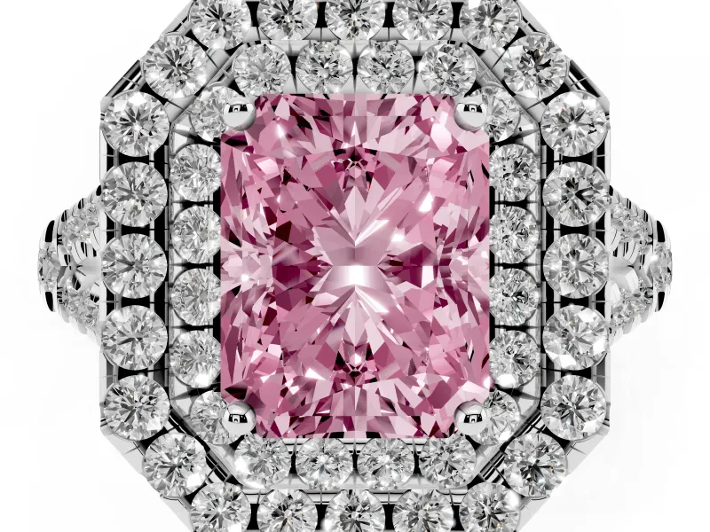 Radiant Cut Halo Split Shank Engagement Ring Setting for a Fancy Pink Lab-Grown Diamond | Sterling Silver