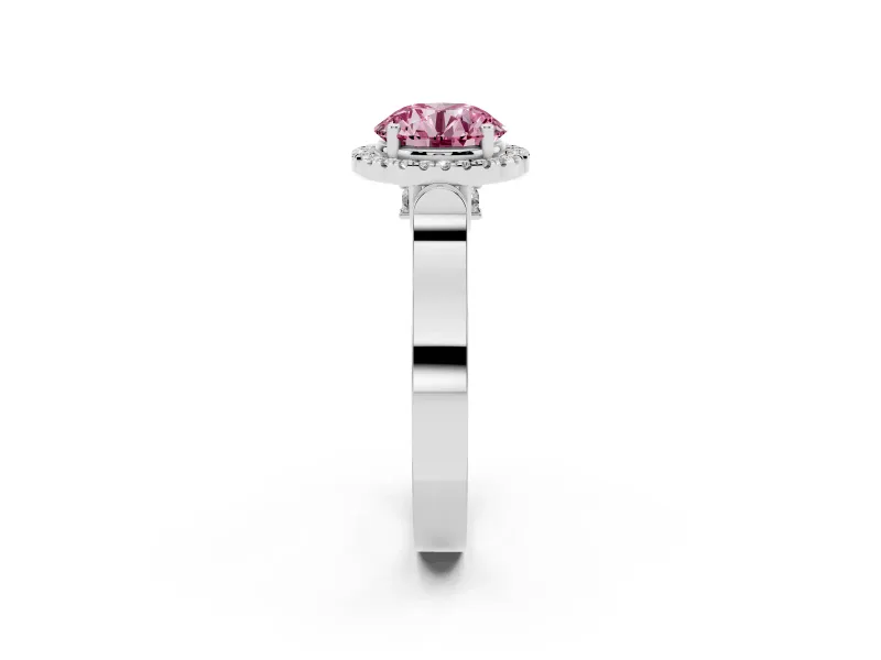 Round Halo Engagement Ring Setting for a Fancy Pink Lab-Grown Diamond | Pavé Panel Shoulders | Sterling Silver