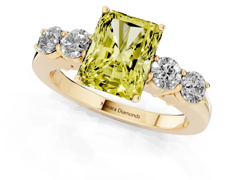 Radiant Cut 5 Stone Engagement Ring Setting for a Fancy Yellow Lab-Grown Diamond | Yellow Gold