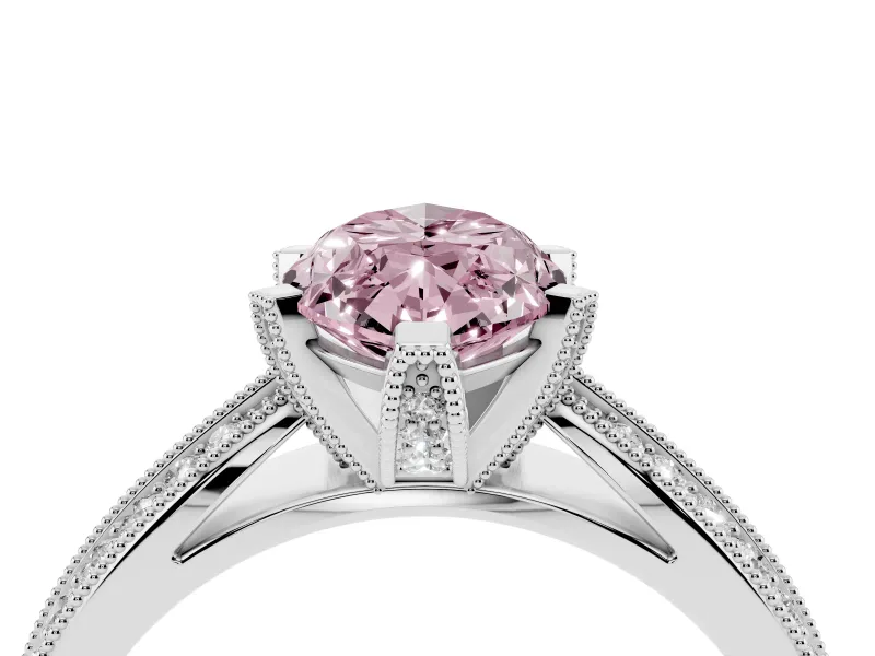 Marquise Milgrain Solitaire Engagement Ring Setting for a Fancy Pink Lab-Grown Diamond | Platinum