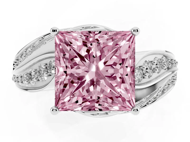 Princess Cut Bypass Hidden Halo Engagement Ring Setting for a Fancy Pink Lab-Grown Diamond | Graduated Pavé | White Gold