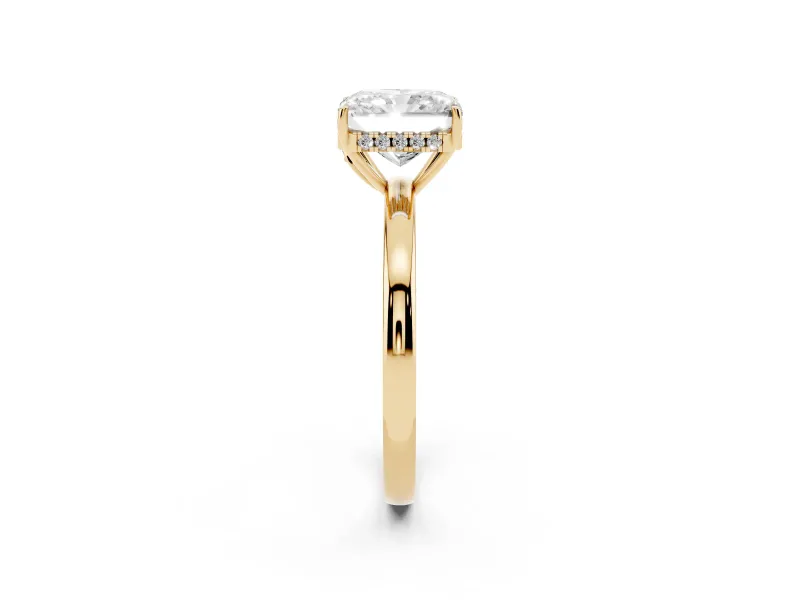 Radiant Cut Hidden Halo Solitaire Engagement Ring Setting | Thin Wire Band | Yellow Gold