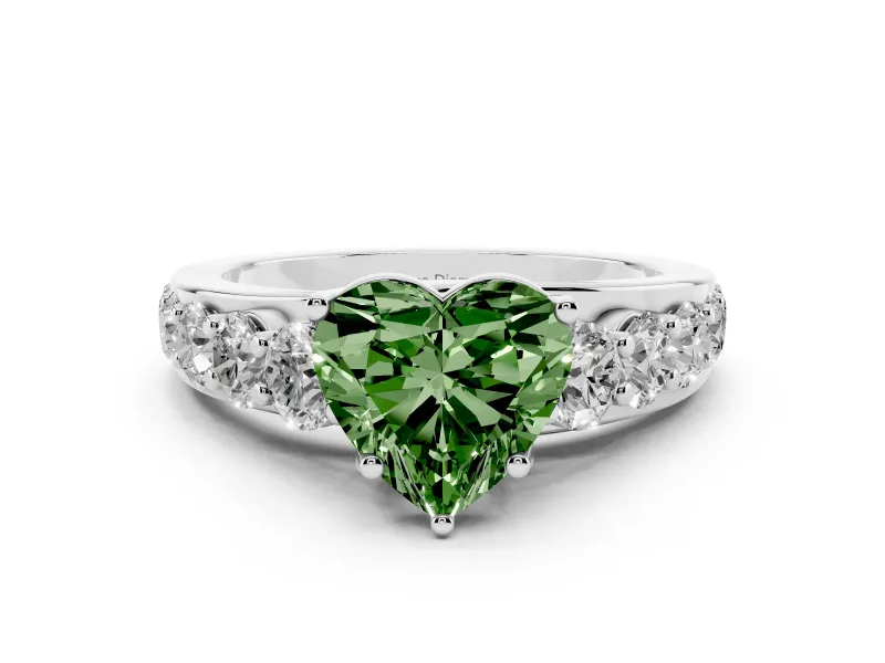 Fancy Green Heart Cut Diamond Pavé Engagement Ring Set in Platinum with Prong Setting