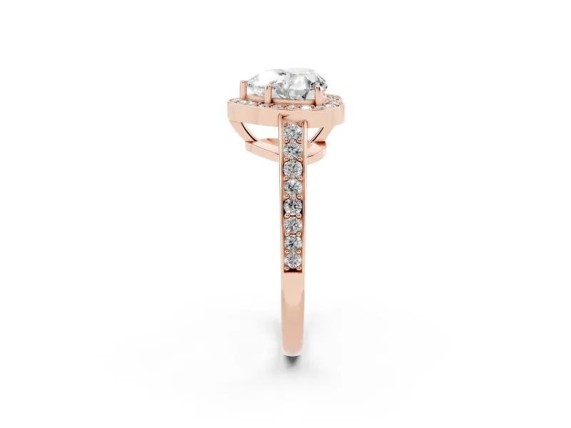 Heart Cut Diamond Halo Pavé Engagement Ring Set in Rose gold with Bezel Setting