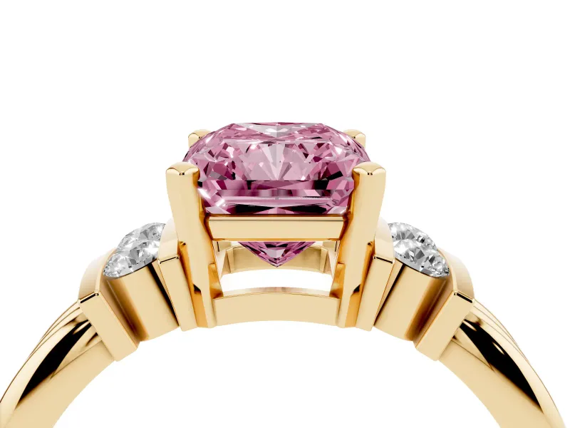 Radiant Cut Bar-Set Engagement Ring Setting for a Fancy Pink Lab-Grown Diamond | Yellow Gold