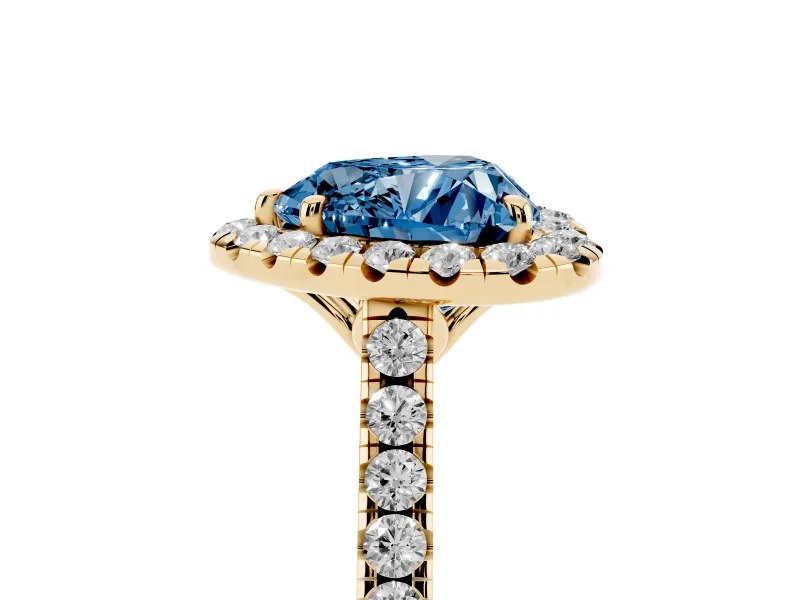 Heart-Shaped Raised Halo Engagement Ring Setting for a Fancy Blue Lab-Grown Diamond | Yellow Gold
