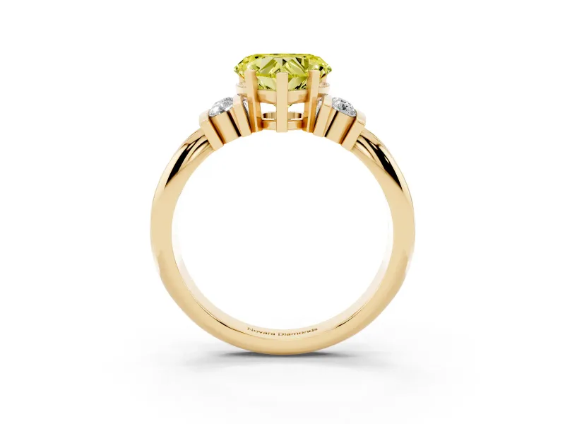 Fancy Yellow Three-Stone Heart Cut Diamond Channel Set Ring Set in Yellow gold with Bar Prongs