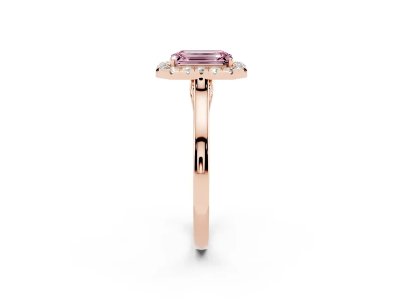 Emerald Cut Halo Engagement Ring Setting for a Fancy Pink Lab-Grown Diamond | Flat Tapered Band | Rose Gold
