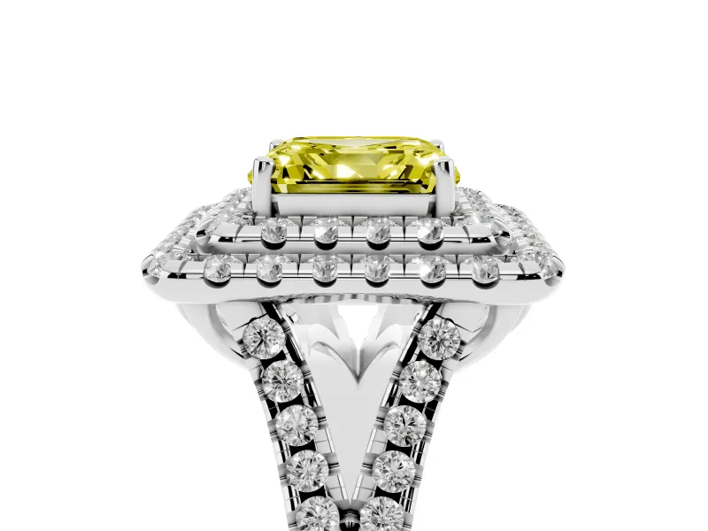 Asscher Cut Halo Engagement Ring Setting for a Fancy Yellow Lab-Grown Diamond | Sterling Silver - Design NV-24796
